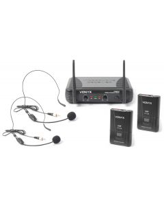 Micro sans fil VHF&#44; 2 canaux&#44; combiné&#44; 2 émetteurs de poche et serre-tête 200.175 MHz. 201.4 MHz - STWM712H
