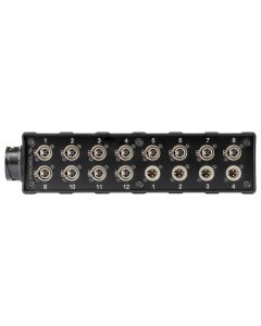 Boîtier audio en plastique antichoc, 12 entrées XLR 3P, 4 sorties XLR 3P, connecteur multipaire 54 P