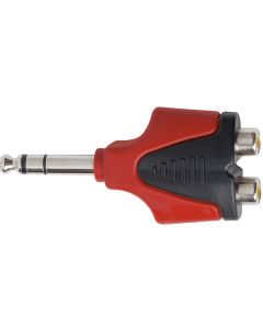 Adaptateur fiche stéréo 6,3 mm vers 2 prises RCA femelles, PVC double moulé, connexions nickelées