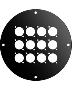 Disque frontal en acier peint noir, 12 ouvertures pour connecteurs D-type, pour AV190/AV195