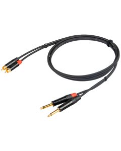 Câble stéréo 2 jack mono 6,3 mm vers 2 RCA, connecteurs plaqués or, 1,5 m, noir