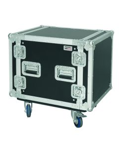 Flight case rack 10 U, profondeur utile 450 mm, roulettes 100 mm avec freins, noir