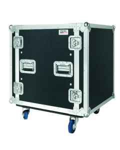 Flight case rack 19", 12 U, profondeur utile 500 mm, roulettes 100 mm, montage suspendu sur mousse