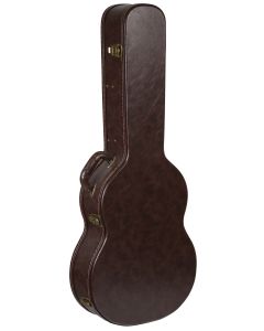 Étui en bois pour guitare classique, forme vintage, revêtement vinyle brun, intérieur velours bordeaux