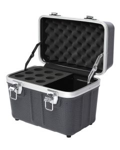 Valise pour 9 microphones, polyéthylène FORCE, insert en mousse moulé, compartiment latéral
