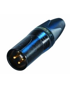 Connecteur XLR mâle 3 pôles pour câble, boîtier chromé noir, contacts dorés, serre-câble