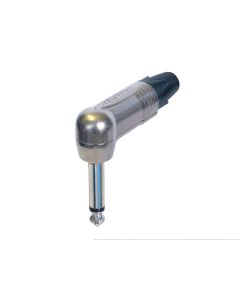 Fiche jack mono coudée Ø 6,3 mm, contacts nickelés, corps extra-fin 14,5 mm