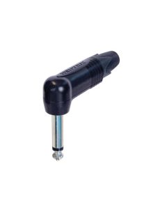 Fiche jack mono coudée Ø 6,3 mm, contacts nickelés, boîtier extra-fin 14,5 mm, noire