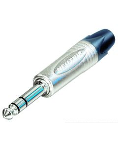 Fiche jack stéréo Ø 6,3 mm, contacts en nickel, coque extra fine 14,5 mm, serre-câble à pince