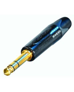 Fiche jack stéréo Ø 6,3 mm, boîtier extra-fin 14,5 mm, décharge de traction à pince