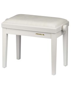Banc réglable pour piano et orgue, structure en bois blanc mat, assise rembourrée en velours blanc