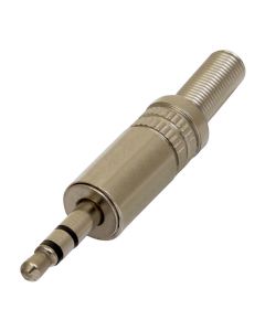 Fiche jack mâle stéréo 3,5 mm, corps en laiton nickelé, ressort de câble Ø 5 mm