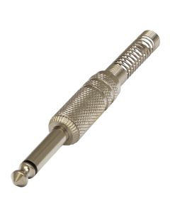 Fiche jack mono mâle 6,3 mm, corps en laiton nickelé, ressort de câble Ø 7 mm