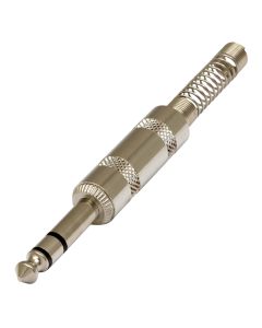 Fiche jack stéréo mâle 6,3 mm, corps en laiton nickelé, ressort de câble 7,3 mm, argenté
