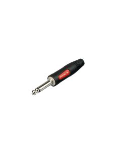 Connecteur jack mono 6,35 mm TS, pour câbles jusqu'à 7 mm, diamètre maximal 14 mm, noir avec insert rouge