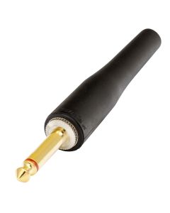 Fiche jack mono mâle, 6,3 mm - 1/4", contacts plaqués or, sortie de câble Ø 7,5 mm, noire
