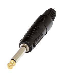 Fiche jack mono mâle 6,3 mm, pointe plaquée or, boîtier aluminium noir