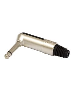 Fiche jack mâle mono coudée Ø 6,3 mm, métal, serre-câble métallique