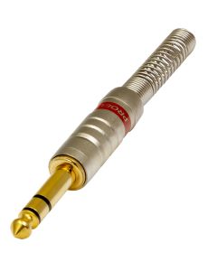 Fiche jack stéréo mâle, Ø 6,3 mm / 1/4", contacts plaqués or, coque en laiton, argentée