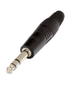 Fiche jack stéréo mâle 6,3 mm, coque en aluminium moulé, noir, sortie câble Ø 7,5 mm
