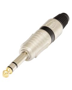 Fiche jack mâle stéréo 6,3 mm, pointe plaquée or, boîtier en aluminium, serre-câble en nylon