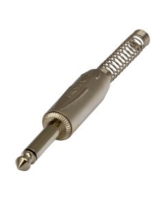 Fiche jack mono 6,3 mm, contacts nickelés, corps aluminium moulé, ressort flexible Ø 7,3 mm