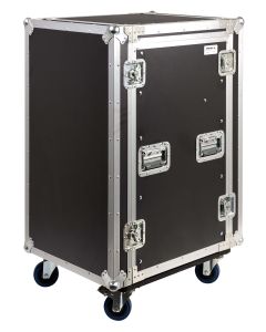 Flight case combo rack 19', 18 U, espace mixeur réglable 10 U, profondeur utile 450 mm, roulettes 100 mm