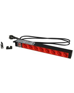 Bandeau d'alimentation horizontal 1U, 8 prises universelles 16 A 230 V, 3500 W, câble de 2 m