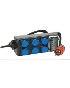 Coffret de distribution électrique portable, 6 prises Schuko 16 A IP54, câble 10 m, 32 A 400 V