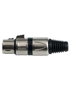 Connecteur XLR femelle à monter sur câble, 3 pôles, corps en aluminium nickelé, serrage en nylon