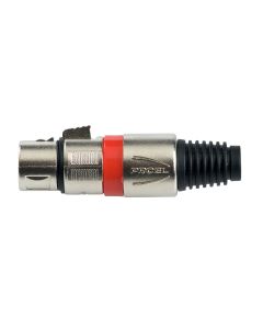 Connecteur XLR femelle à monter sur câble, 3 pôles, aluminium nickelé, bague rouge