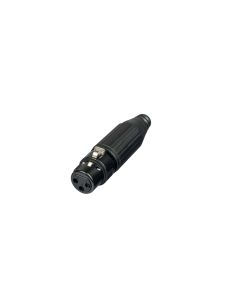 Connecteur XLR femelle en ligne, 3 broches, corps métallique noir, contacts en cuivre argenté