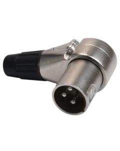 Fiche XLR mâle coudée à 3 pôles, montage sur câble, coque nickelée, sortie de câble PVC flexible