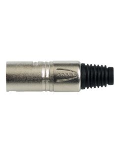 Fiche XLR mâle à 3 pôles, montage sur câble, finition nickelée, argentée