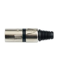 Fiche XLR mâle à monter sur câble, 3 pôles, corps en aluminium nickelé, bague noire