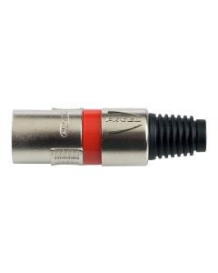 Fiche mâle XLR à monter sur câble, 3 pôles, finition nickelée, bague rouge