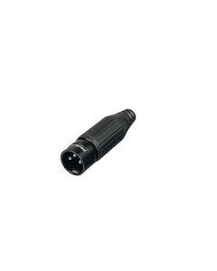 Connecteur XLR mâle 3 broches, en ligne, noir, corps entièrement métallique, broches en cuivre argenté