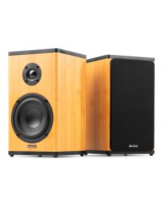 Enceintes actives bibliothèque, autonome sur batterie, sans fil, BT, aux, bambou - BS20