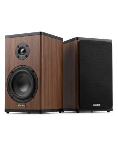 Enceintes actives bibliothèque, autonome sur batterie, sans fil, BT, aux, bois sombre - BS20