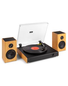 Platine disque, vintage, BT, avec enceintes sans-fil, couleur bambou - RP337BB