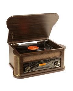 Platine disque, vintage avec lecteur CD, lecteur K7, BT, DAB+, FM, USB, bois foncé - Memphis