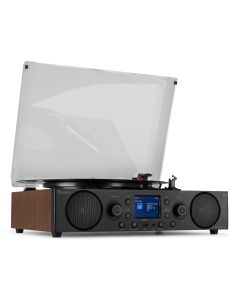 Platine disque, vintage avec BT, DAB+, FM, USB, bois foncé - Tulsa