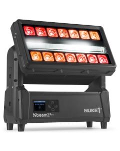 Stroboscope LED motorisé, IP65, 960W blanc froid + 560W RGBW, pixel control, NUKE1