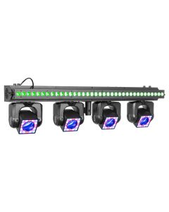 Barre 4 lyres beam motorisées 40W 4en1 + anneau LED RGB + barre LED 36 x 2W RGB - ShowBar GO Vibe