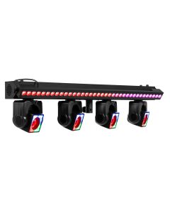 Barre 4 lyres beam motorisées 40W 4en1 + anneau LED RGB + barre LED 36 x 2W RGB - ShowBar GO Vibe