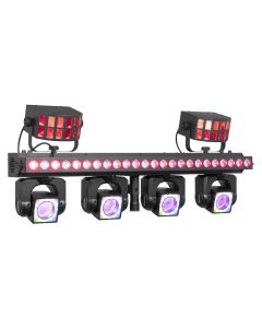 Jeu de lumière avec 4 lyres, barre LED et 2 Derby RGBW DMX - ShowBar GO Ultra