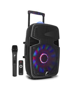 Sono portable sur batterie, 15" SD/USB/MP3/BT, 1 micro main UHF, show de lumière - FT15JB