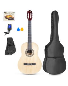 Pack guitare classique, couleur bois naturel, avec accordeur sangle housse médiators