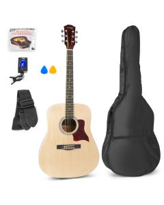 Pack guitare folk acoustique, couleur bois naturel, avec accordeur sangle housse médiators