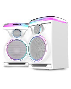 Kit d'enceintes actives, effet LED, BT, MP3 USB, 120 W, couleur blanche - TRACK2.0